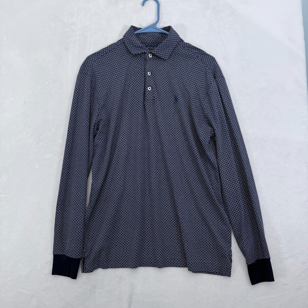 Polo Ralph Lauren Polo Shirt Mens S Blue Classic Fit Geometric Stretch Golf Pony
